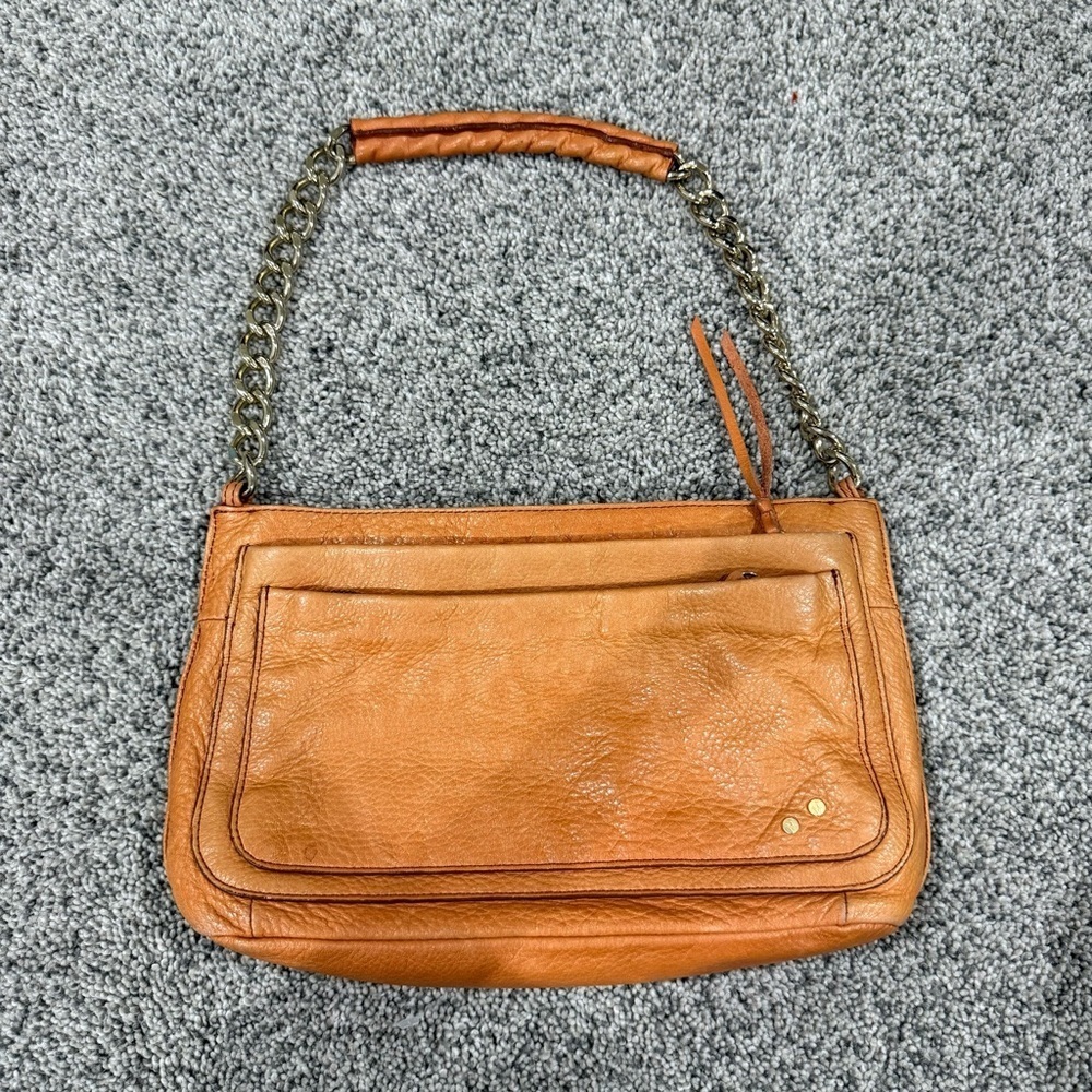 TRE VERO Genuine Leather Shoulder Handbag Purse Clutch Bag Orange Gold Chain